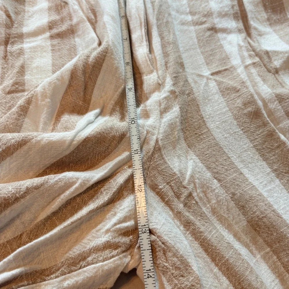 H&M Striped Wide Leg Culotte Pants Womens 4 Beige White Linen Blend High Rise